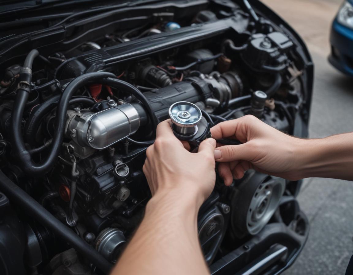 Mechanics inspecting a car with a customer in urban repair shop