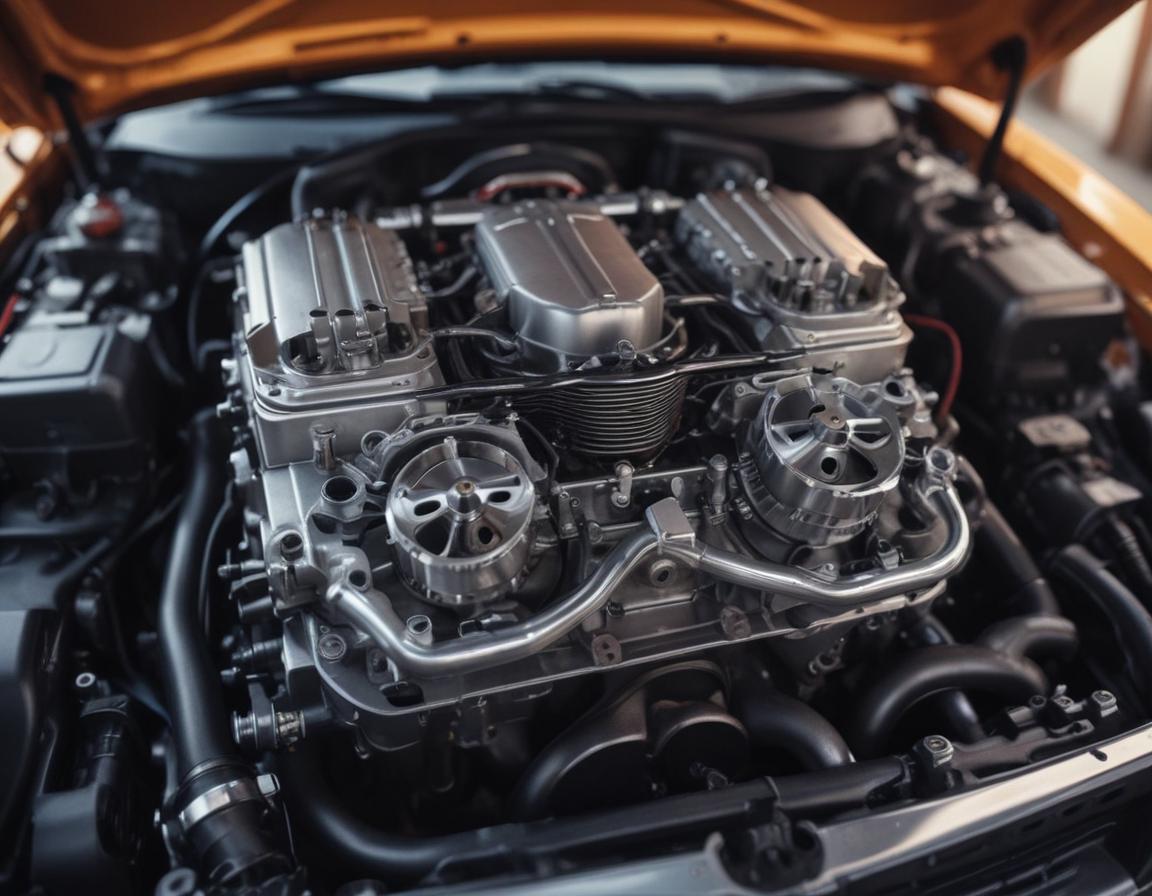 The internal components of an engine showing connecting rods and pistons under examination