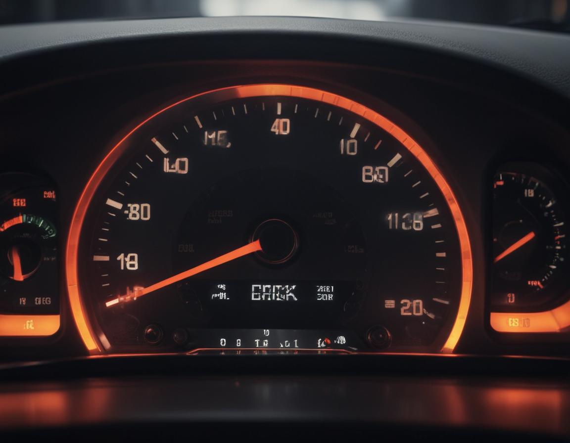 Car dashboard with warning lights illuminated